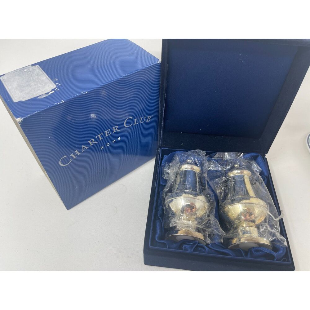 Vintage Charter Club Silver Plated Salt & Pepper Shakers NOS In Original Box 4.5